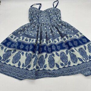 Band of Gypsies spaghetti strap paisley blue mini dress size XS padded